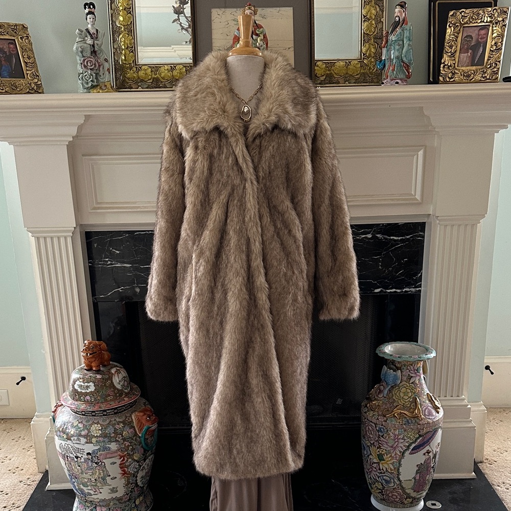 NVLT Plush Full Length Brown/Gold Vegan Fur Coat